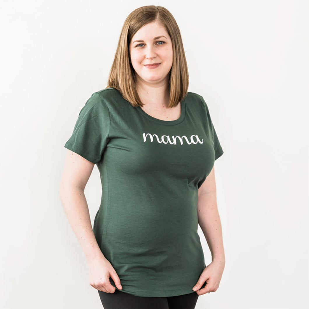 Scoopneck Tee | Mama Script | Forest Green